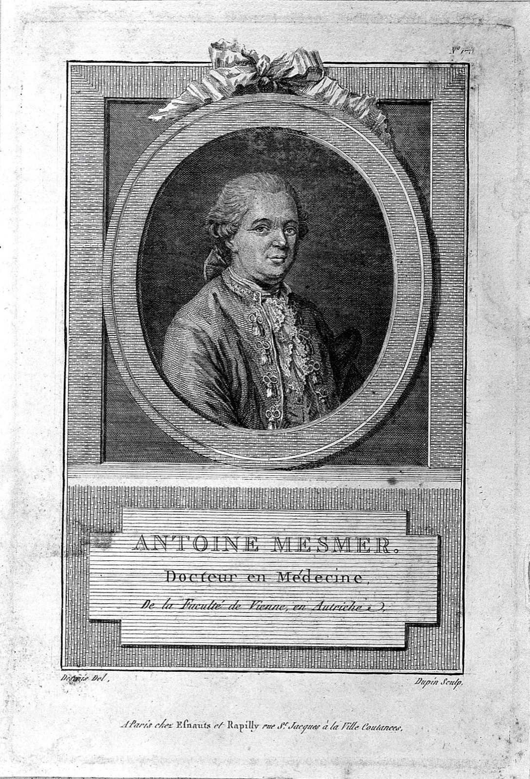 Engraved bust-length portrait of Franz Anton Mesmer, facing three-quarters right