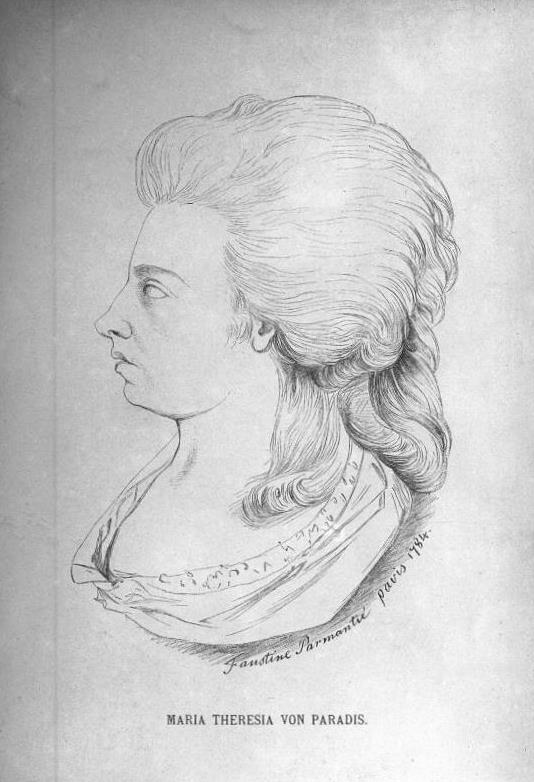 Portrait drawing of Maria Theresia von Paradis in 18th-century dress